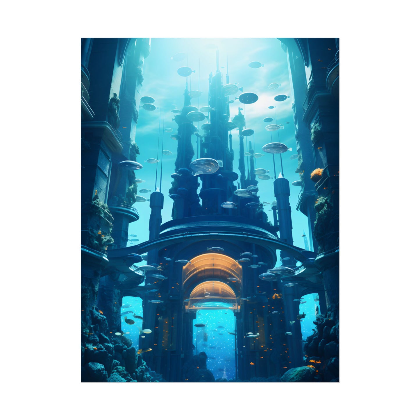 Futuristic Underwater Metropolis: Glass Cityscape - Poster