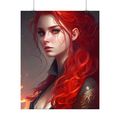 Composed Redhead: Elegant Portrait in Vibrant Red - Poster