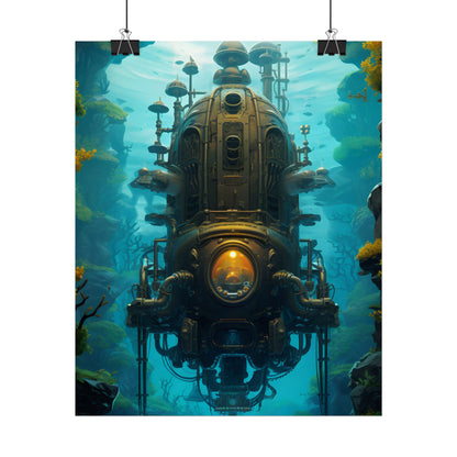 Steampunk Underwater Odyssey: Captain Nemo's Nautilu Submarine Art - Poster
