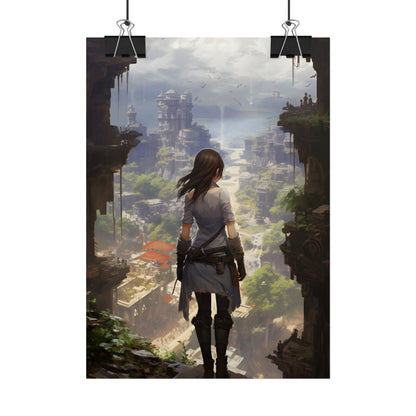 Dramatic Anime City Warrior: Bird's Eye View Digital Art - Poster