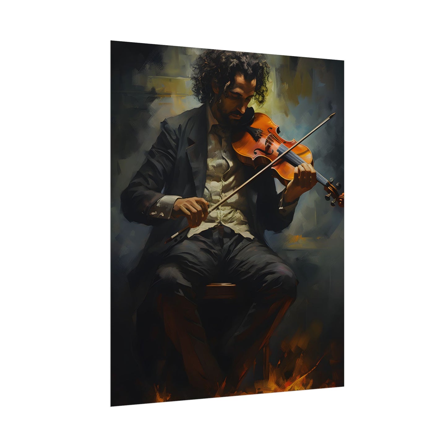 Mysterious Musician Portrait: Digital Artwork - Poster