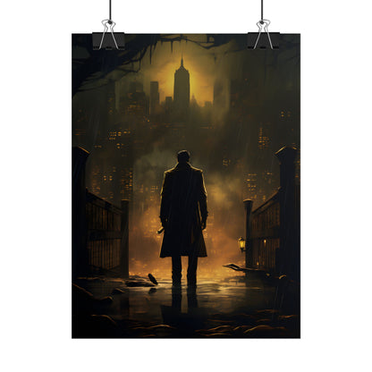 Urban Fantasy Detective: Moody City Skyline Reflection - Poster