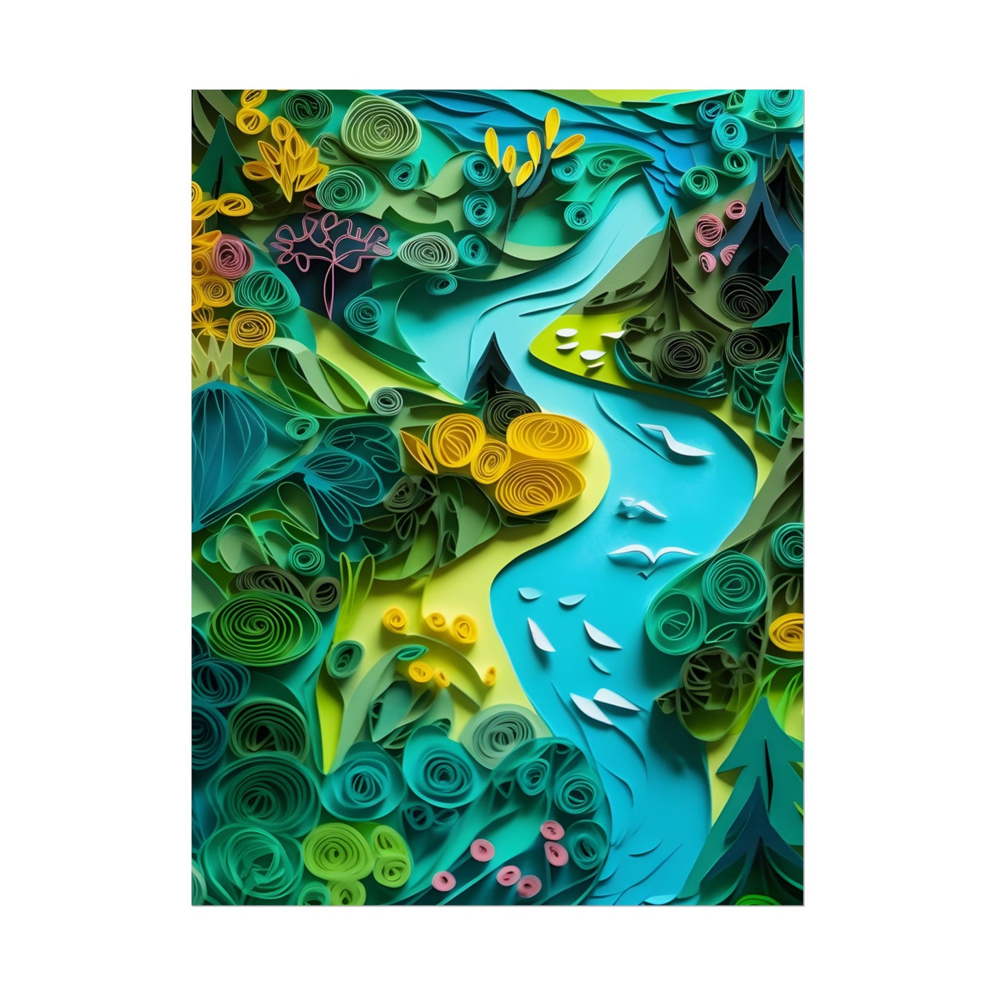 Colorful European Paper Quilling Artwork: Geometric Landscapes - Poster