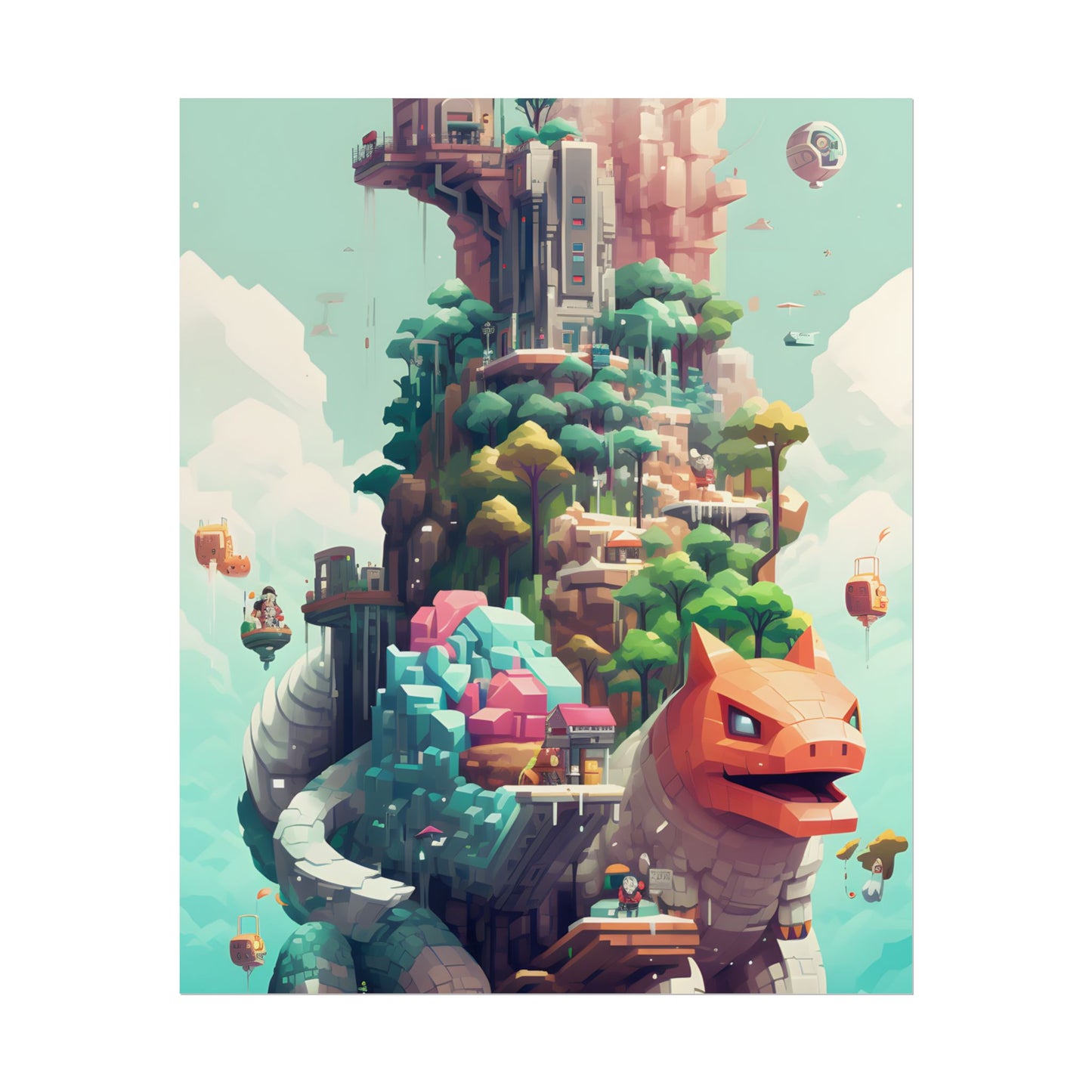 Pixelated Cyber-Pets: Digital Artwork of Illuminated Creatures - Poster