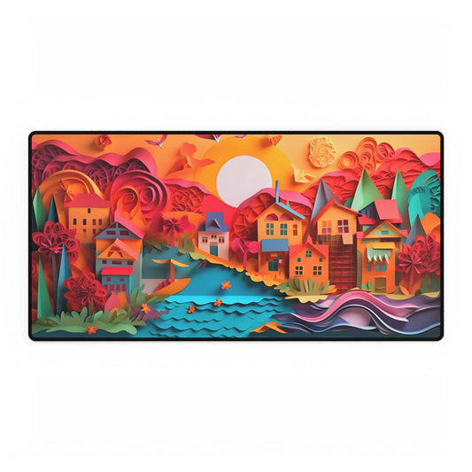 Peaceful Beach Landscape: Serene Coastal Artwork - Desk Mat
