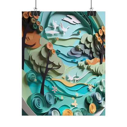 Eye-Catching Beach Landscape: Paper Quilling Art - Poster