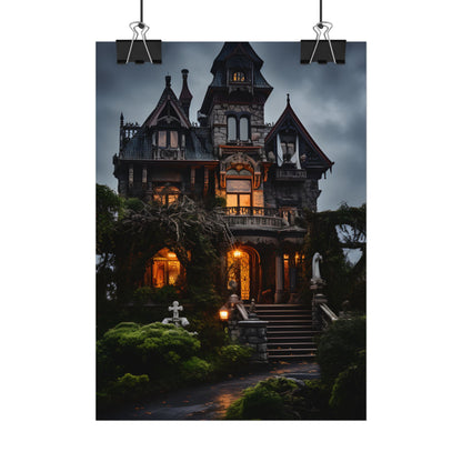 Spooky Victorian Mansion: Atmospheric Haunted Artwork - Poster