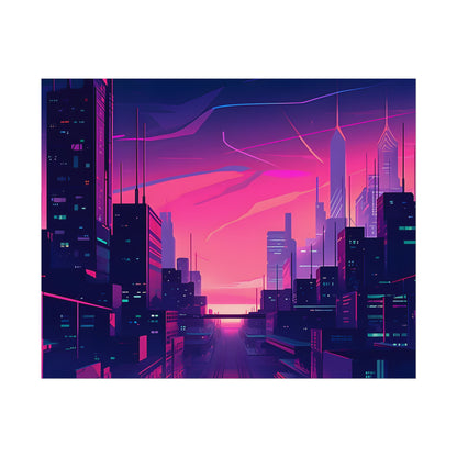 Melancholic Cyberpunk Cityscape: Neon Night Digital Art - Poster