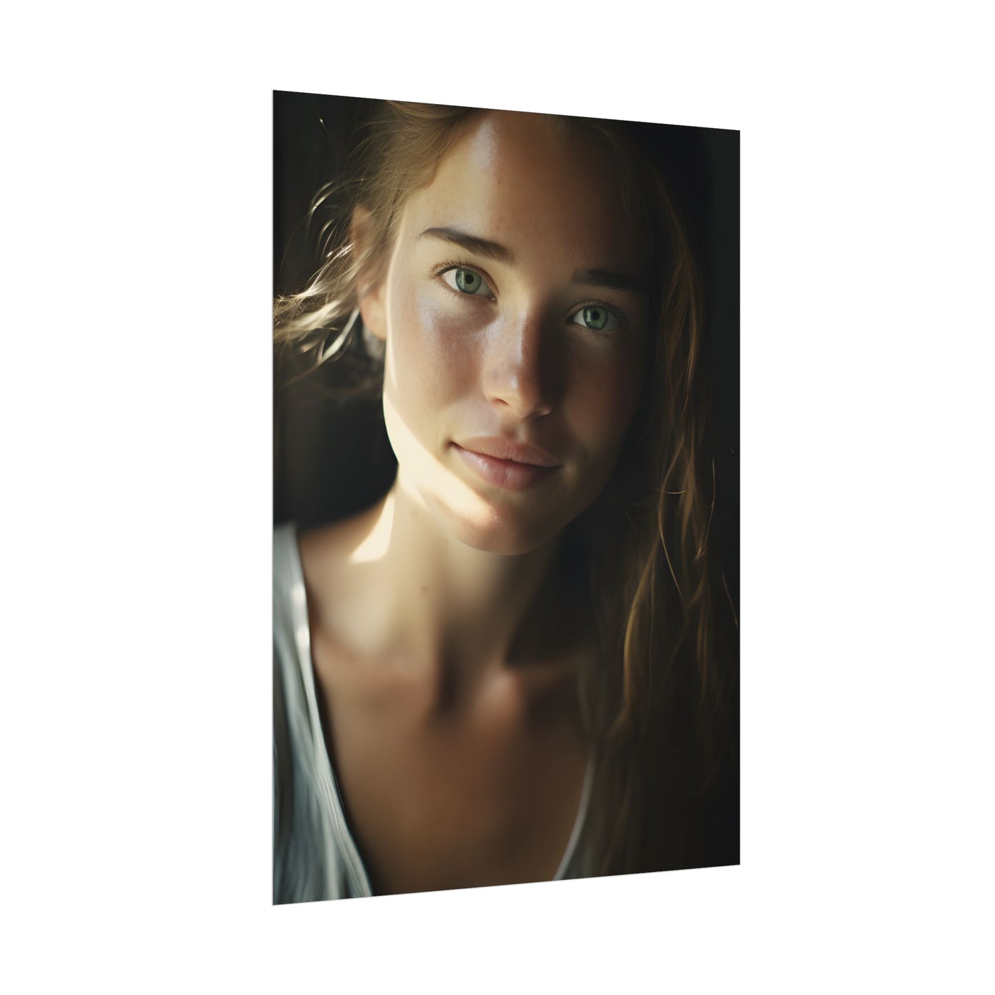 Grinning Woman: Close-Up Portrait with Joyful Expression - Poster