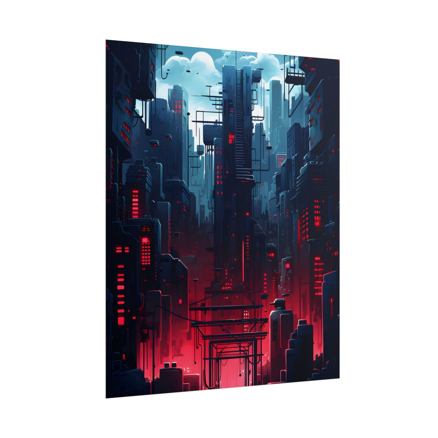 Cyberpunk Melancholy: A Nightly Cityscape Digital Art - Poster