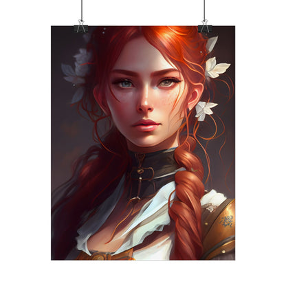 Elegant Redhead Portrait: Dark Background Artwork - Poster