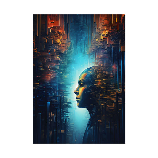 Cyber Dreams: Futuristic Digital Artwork with Neon Lights - Poster