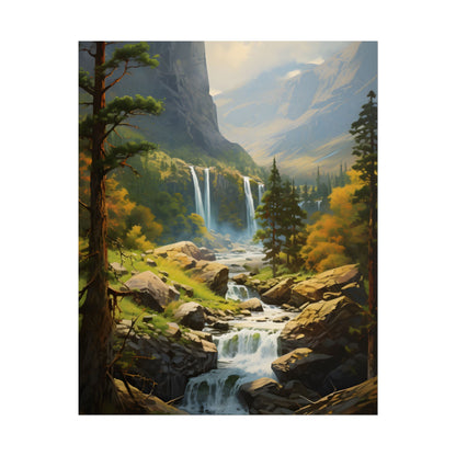 Breathtaking Waterfall: Impressionist Oil Painting - Poster