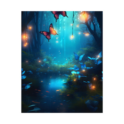Moonlit Night Forest: Glowing Foggy Fantasy Bokeh Art - Poster