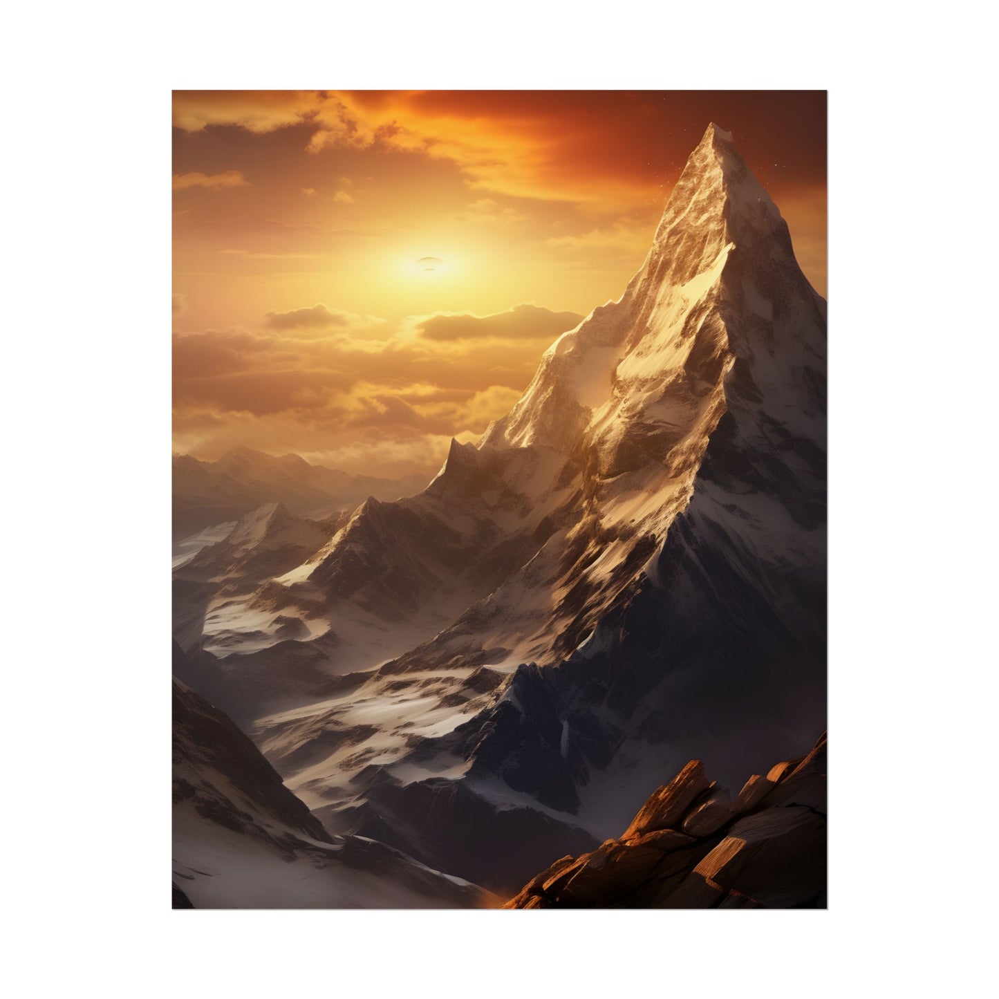 Majestic Mountain Summit: Epic Sunrise View - Nature Landscape Art - Poster