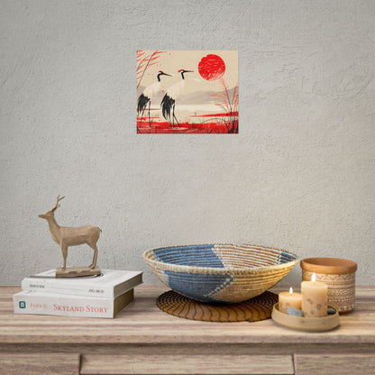Peaceful Cranes in Serene Nature: Landscape Artwork - Poster