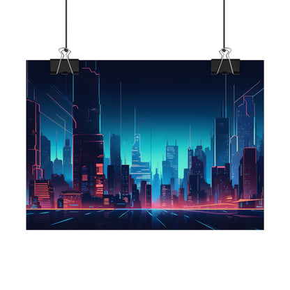 Melancholic Night Cyberpunk Cityscape: Neon Dreams Digital Art - Poster
