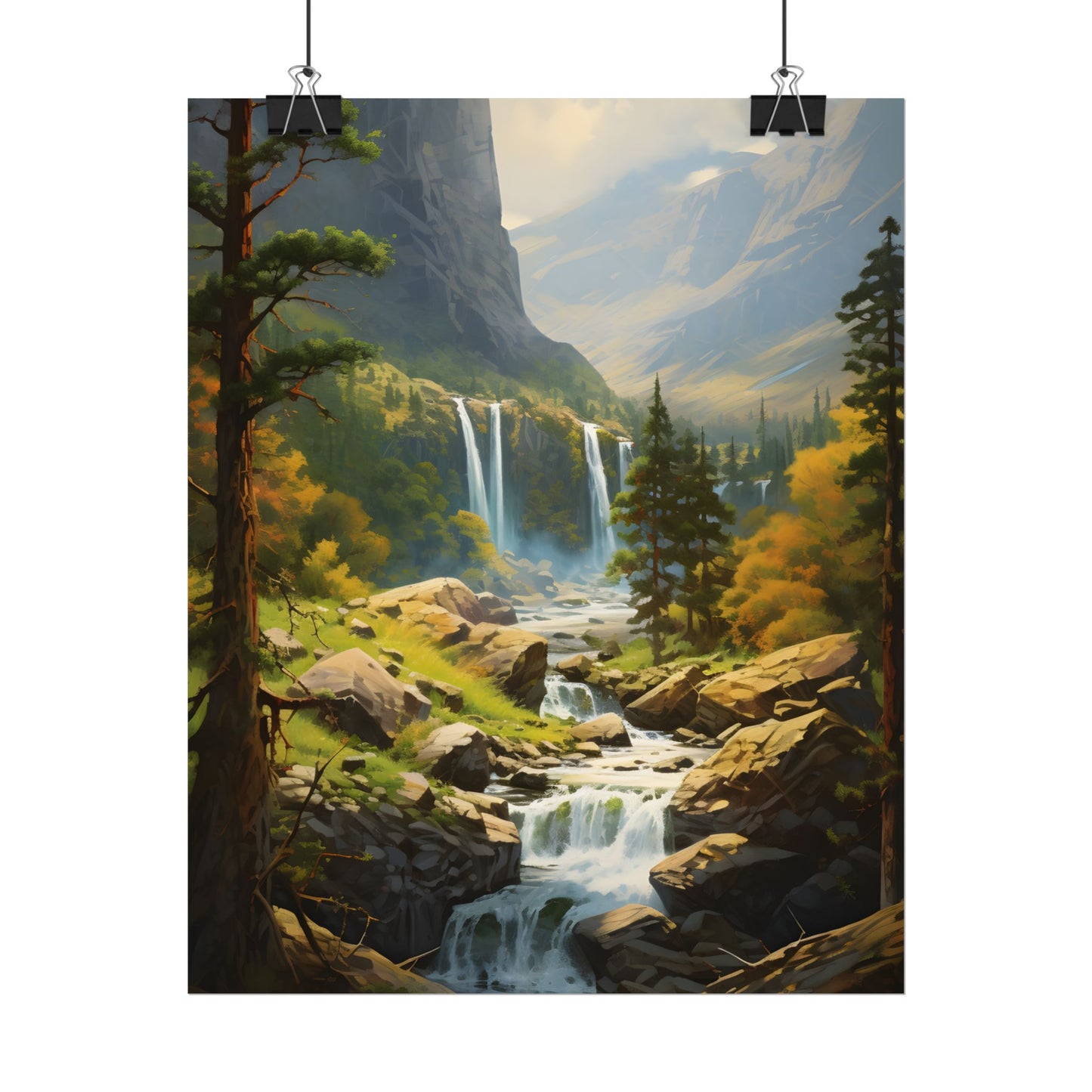 Breathtaking Waterfall: Impressionist Oil Painting - Poster