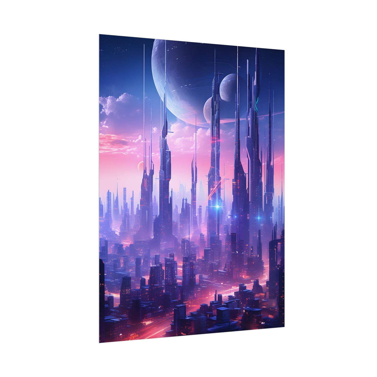 Cyberpunk Cityscape: Dark Futuristic Metropolis Digital Art - Poster
