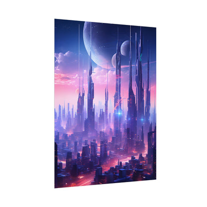 Cyberpunk Cityscape: Dark Futuristic Metropolis Digital Art - Poster