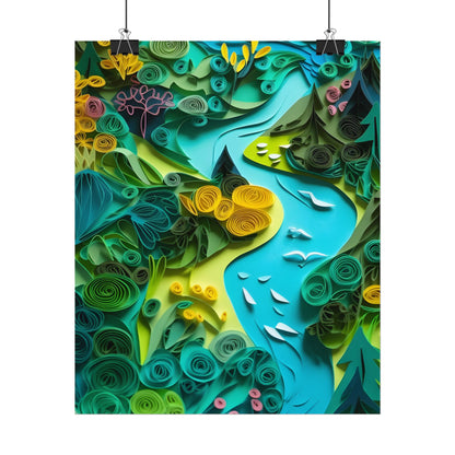 Colorful European Paper Quilling Artwork: Geometric Landscapes - Poster