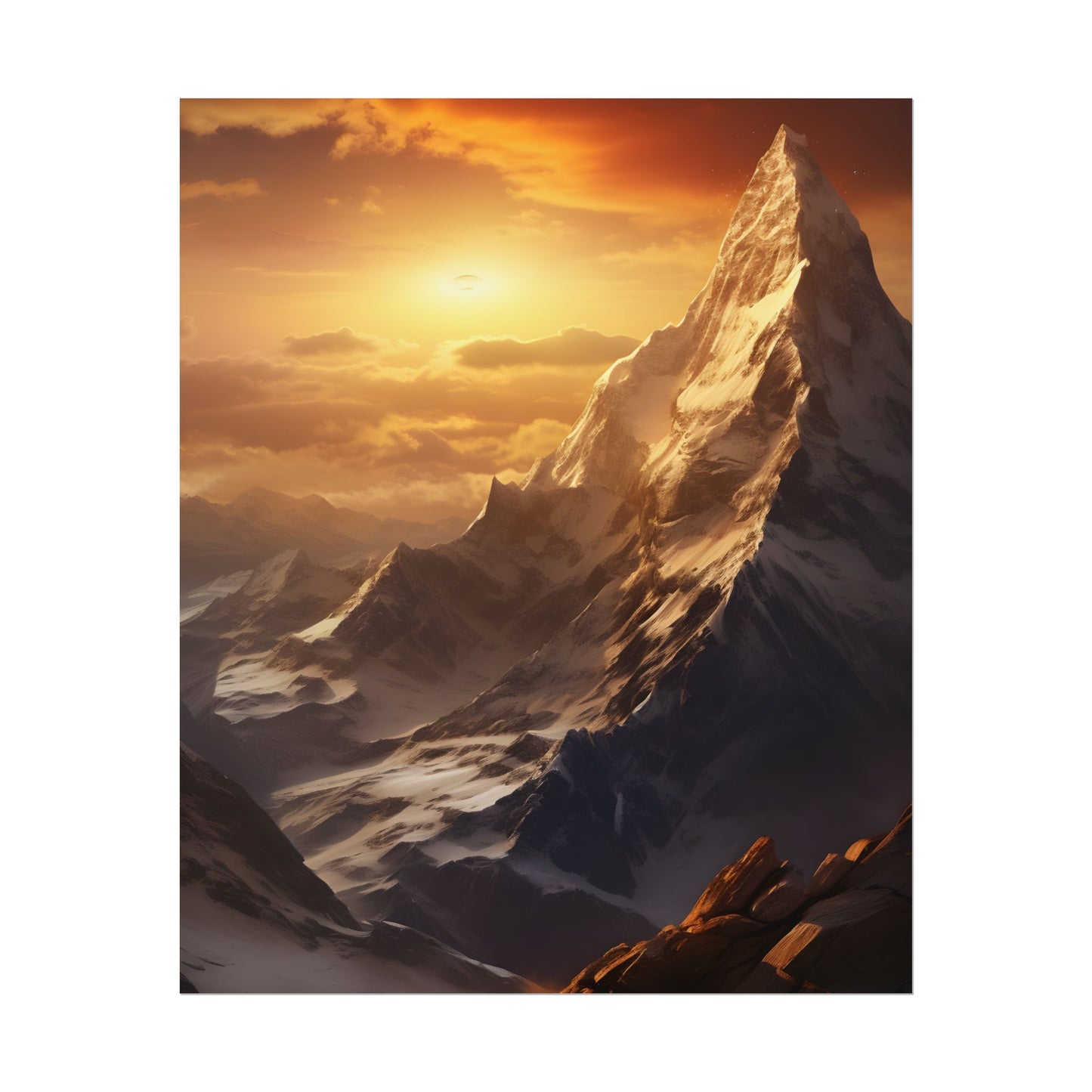 Majestic Mountain Summit: Epic Sunrise View - Nature Landscape Art - Poster
