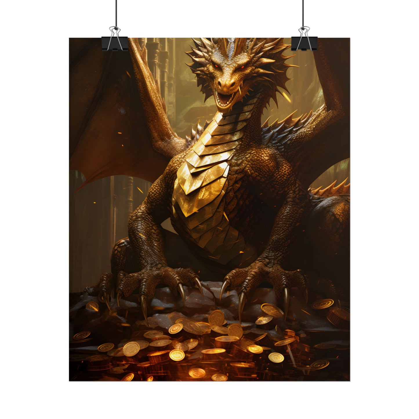 Majestic Dragon Guardian: Fantasy Artwork in a Magical Lair - Poster