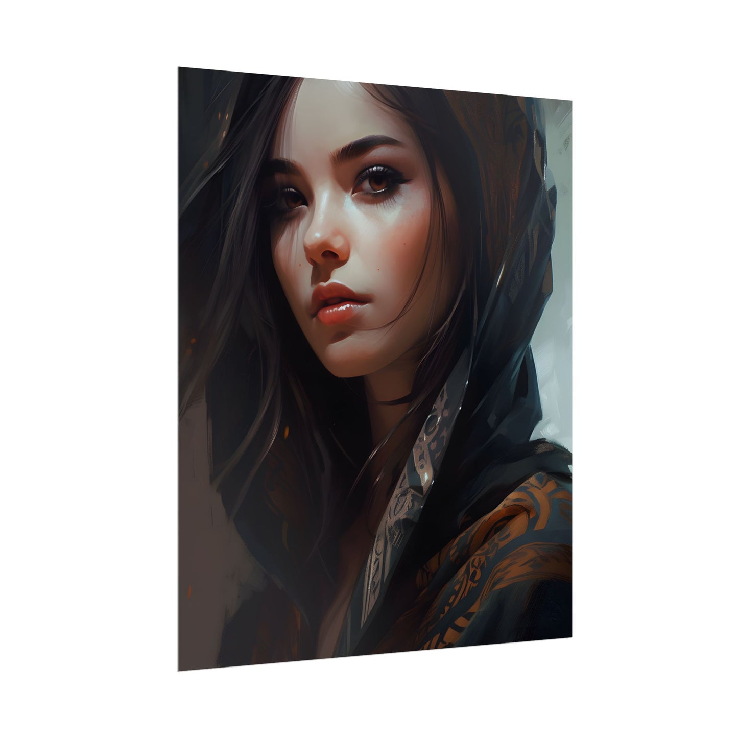 Dark Hair Woman: Colorful Portrait Digital Artwork - Poster