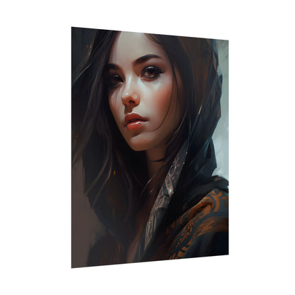 Dark Hair Woman: Colorful Portrait Digital Artwork - Poster