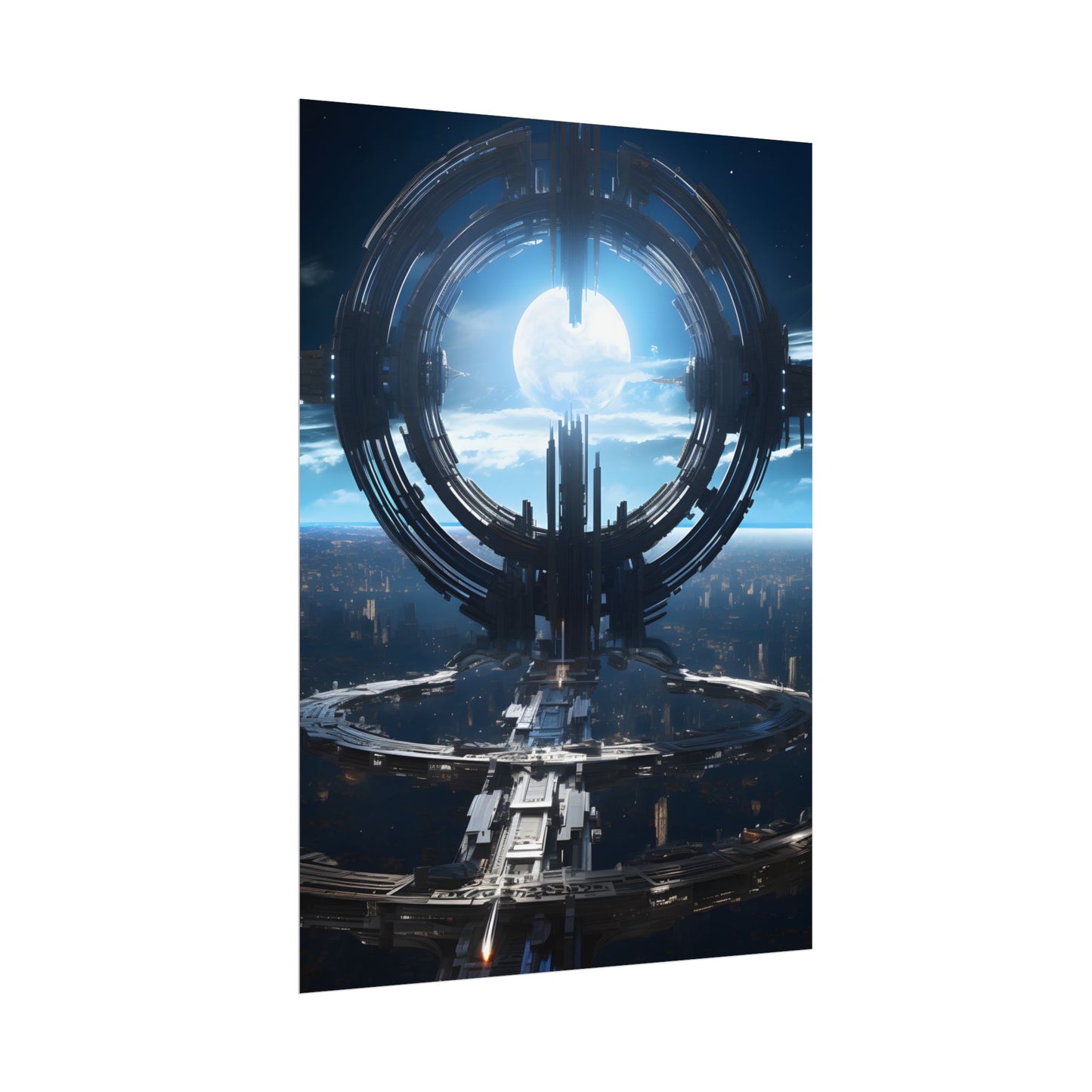 Futuristic Space Station: Orbiting Multimoon Planet Artwork - Poster