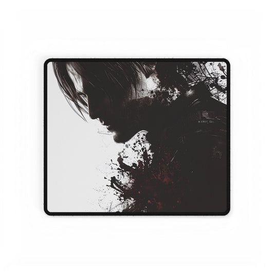 Emerging from Darkness: Blood-Splattered Figure Digital Art - Desk Mat