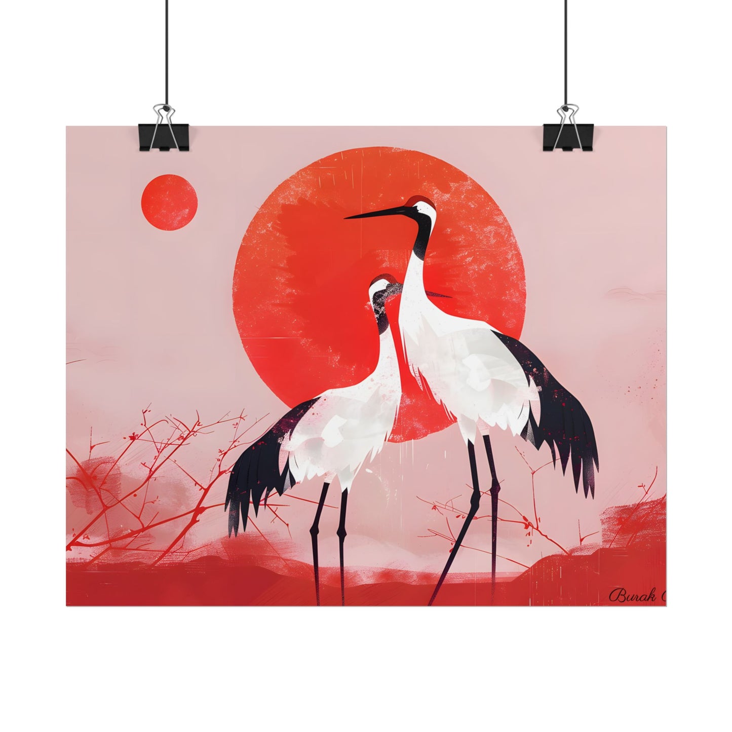 Peaceful Crane Sanctuary: Serene Landscape Nature Art - Poster