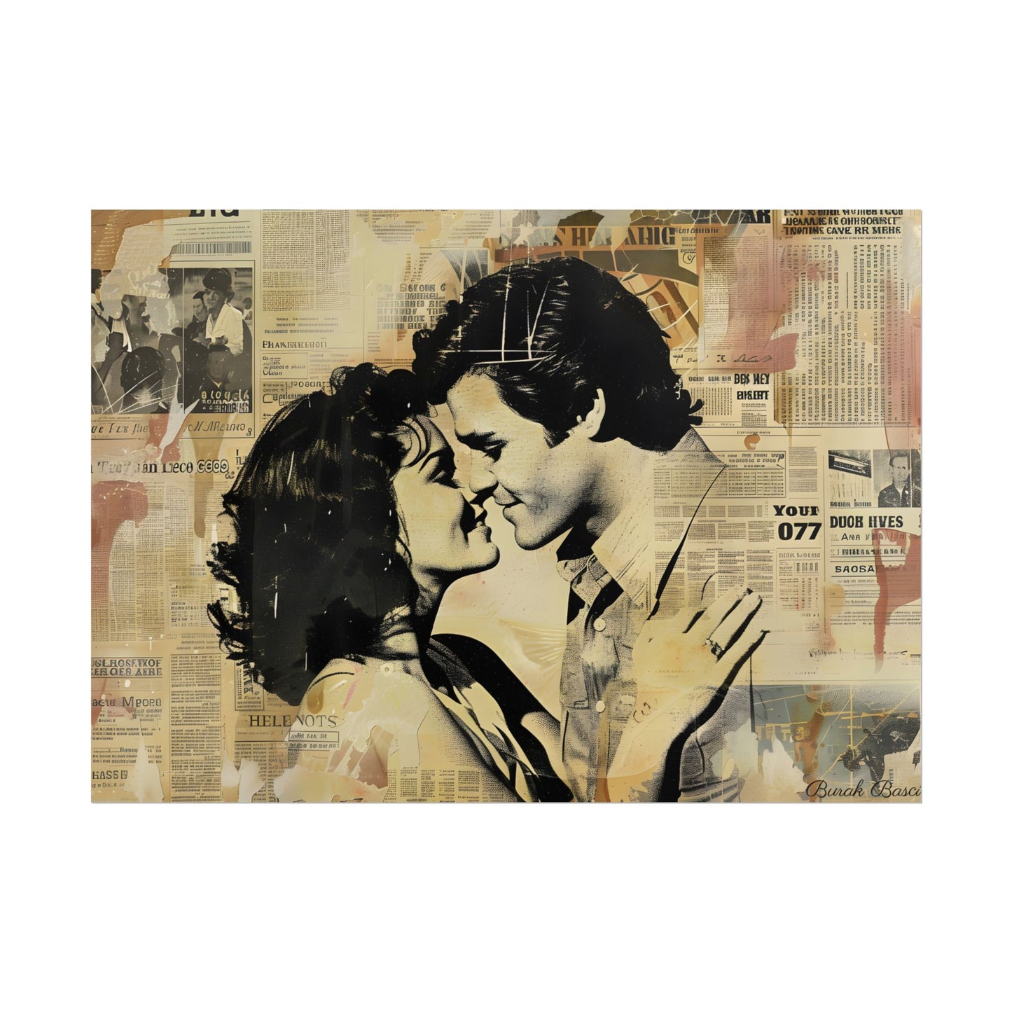 Retro Vintage Romance: Couples Newsprint Artwork - Poster