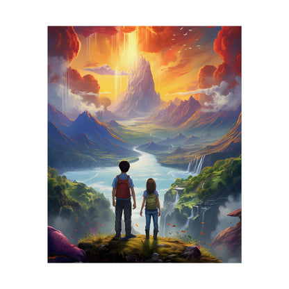 Girl, Boy, Meadow: A Peaceful Cloudy Day Artwork - Poster
