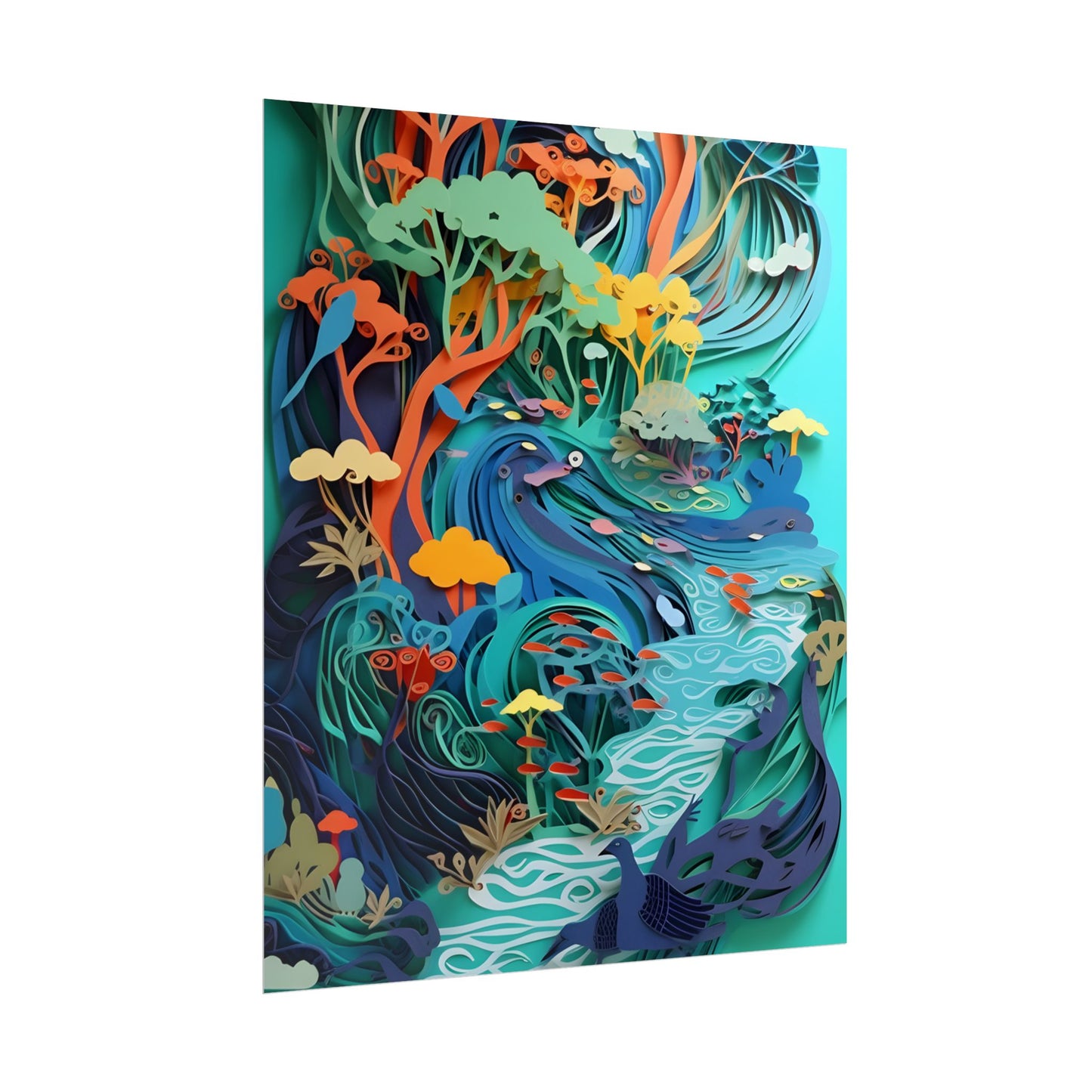 Vibrant Paper Quilling Beach Landscape: Relaxed Summer Art - Poster
