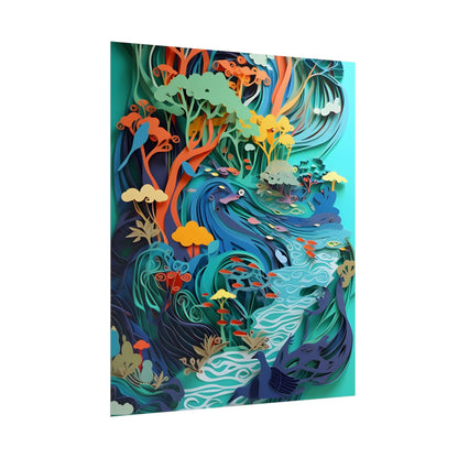 Vibrant Paper Quilling Beach Landscape: Relaxed Summer Art - Poster
