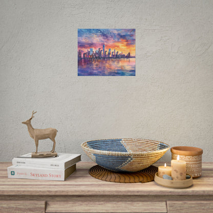 Serene NYC Sunset: Watercolor Skyline Reflections - Poster