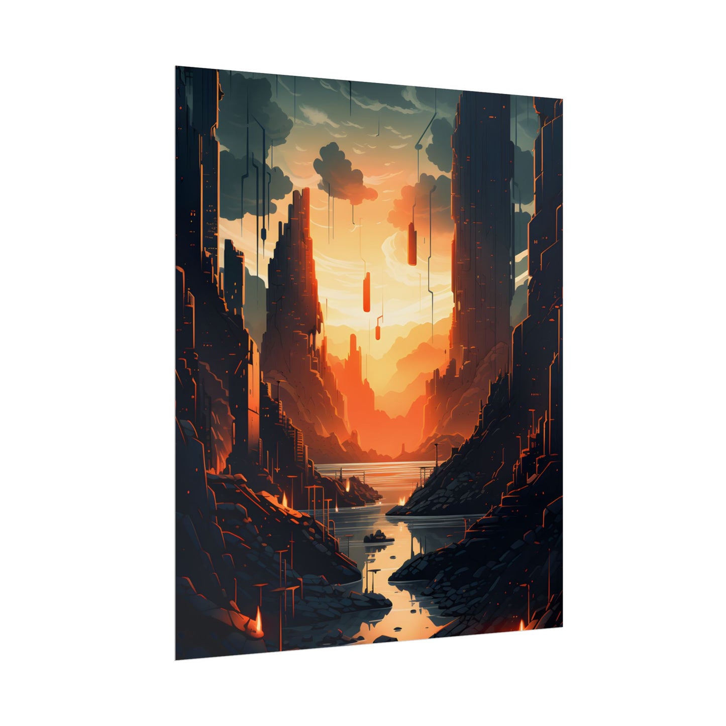 Cyberpunk Metropolis Ablaze: Nocturnal Digital Masterpiece - Poster