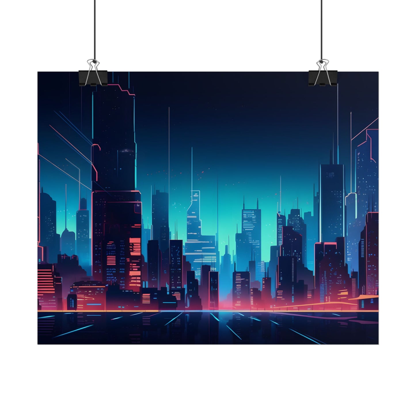Melancholic Night Cyberpunk Cityscape: Neon Dreams Digital Art - Poster