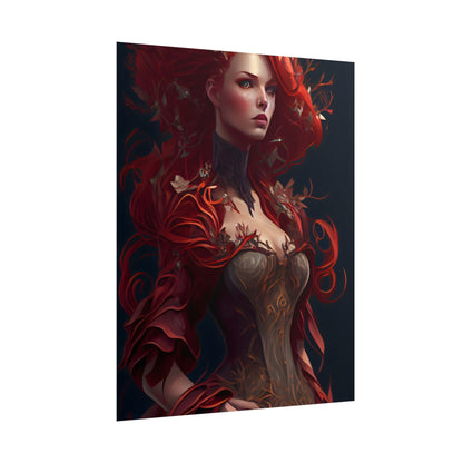 Red Hair Portrait: Elegant Female in Black Dress - Poster