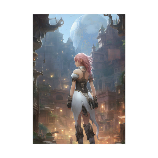 Dramatic Anime-Style Bird in Flight: Realistic Detail Artwork - Poster