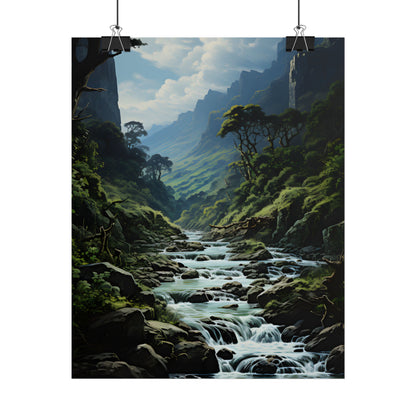 Breathtaking Blue Waterfall: Oil Painting Masterpiece - Poster
