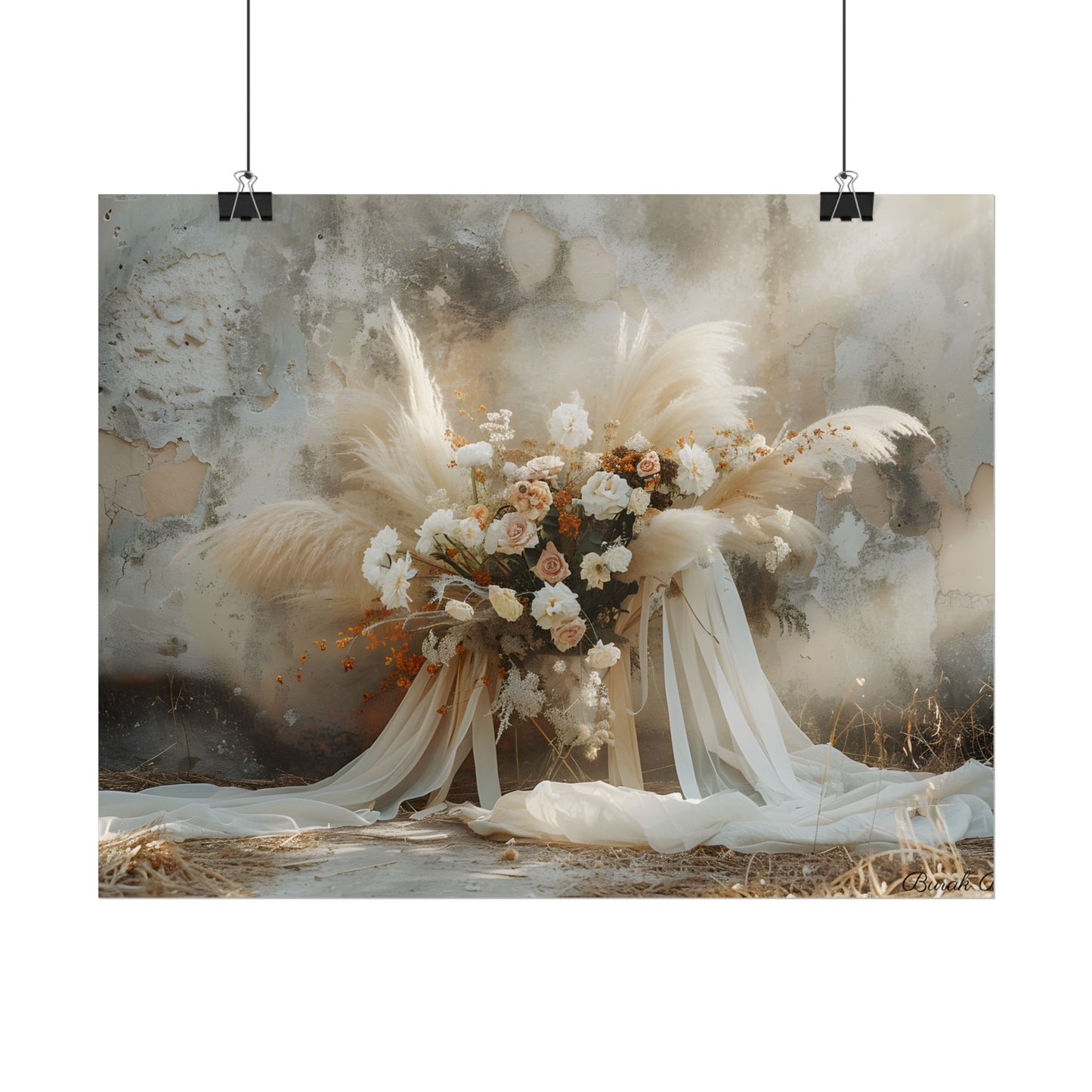 Whimsical Floral Bloom: Pampas Grass Artwork - Poster