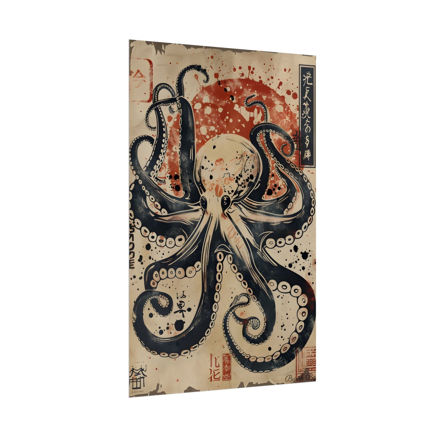 Stylized Octopus: Vibrant Japanese Ukiyo-E Artwork - Poster