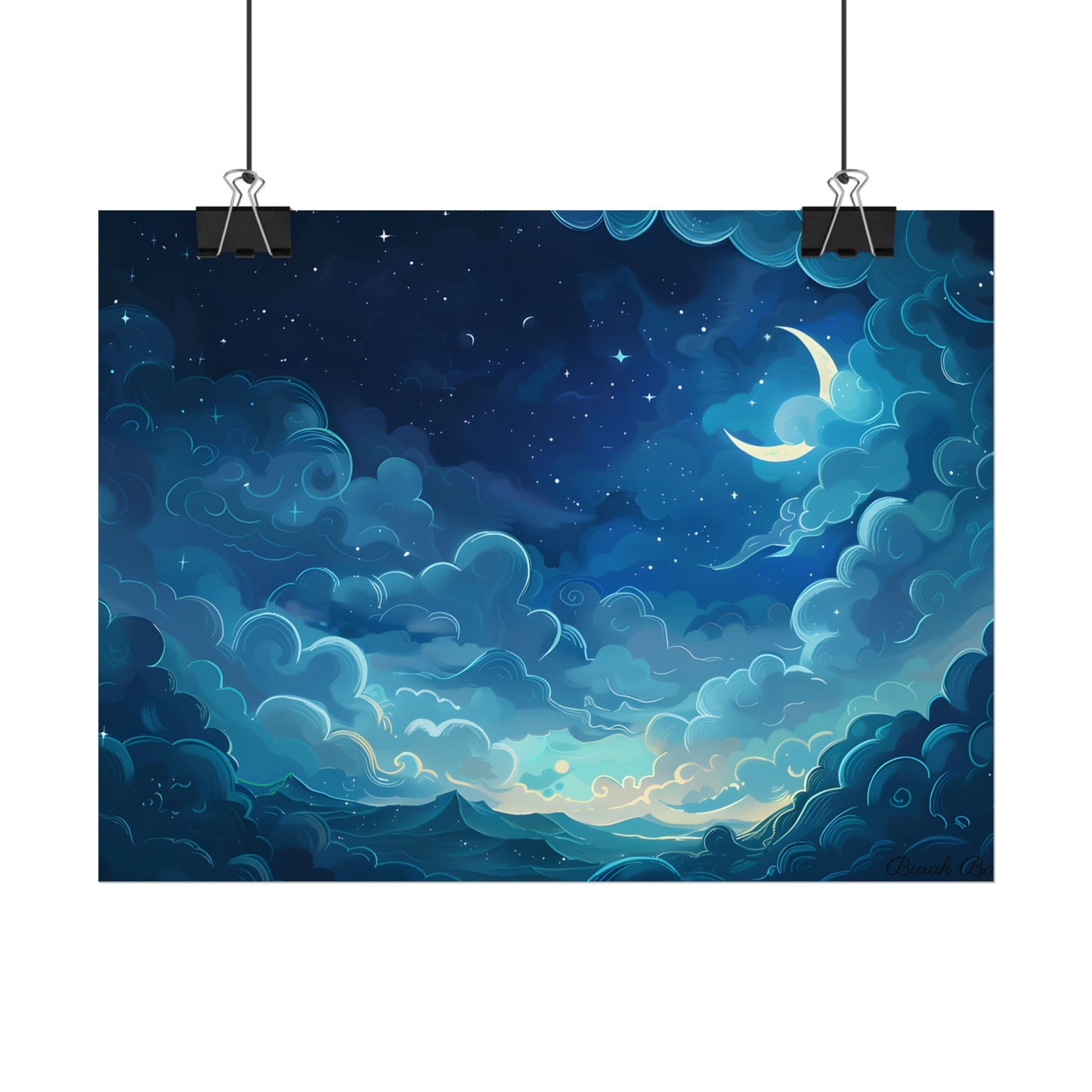Whimsical Dreamy Night Sky: Bird in Flight Digital Art - Poster