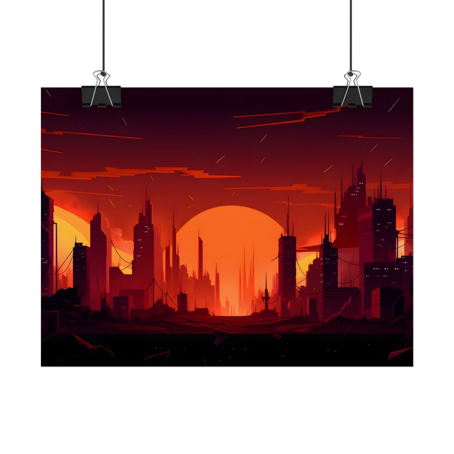 Cyberpunk Cityscape: Burning Nighttime Digital Art - Poster