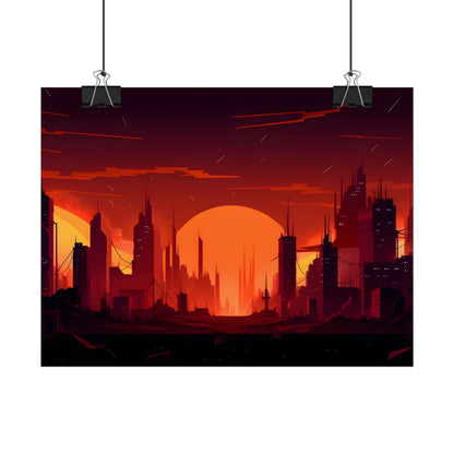Cyberpunk Cityscape: Burning Nighttime Digital Art - Poster