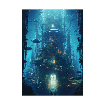 Futuristic Underwater City: Blue Horizon Digital Art - Poster