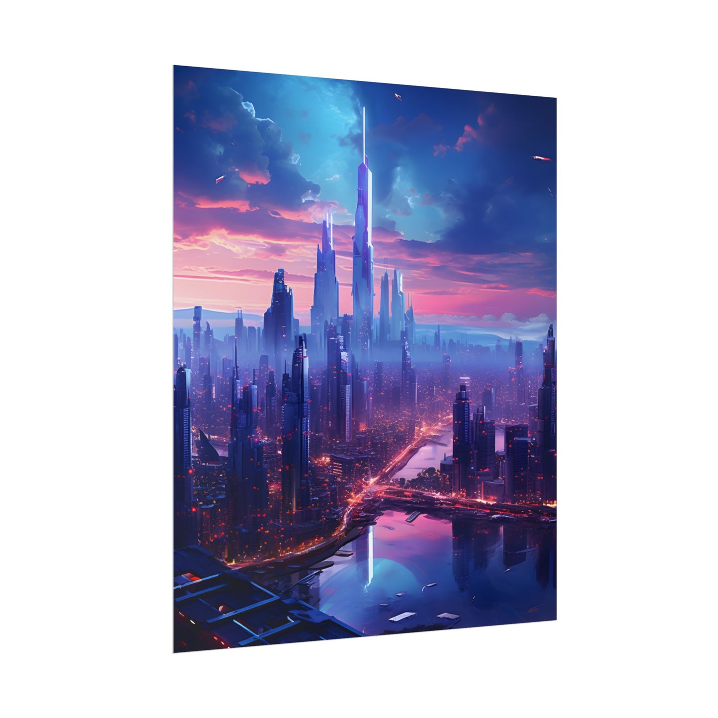 Cyberpunk Dystopia: Futuristic Cityscape Digital Art - Poster