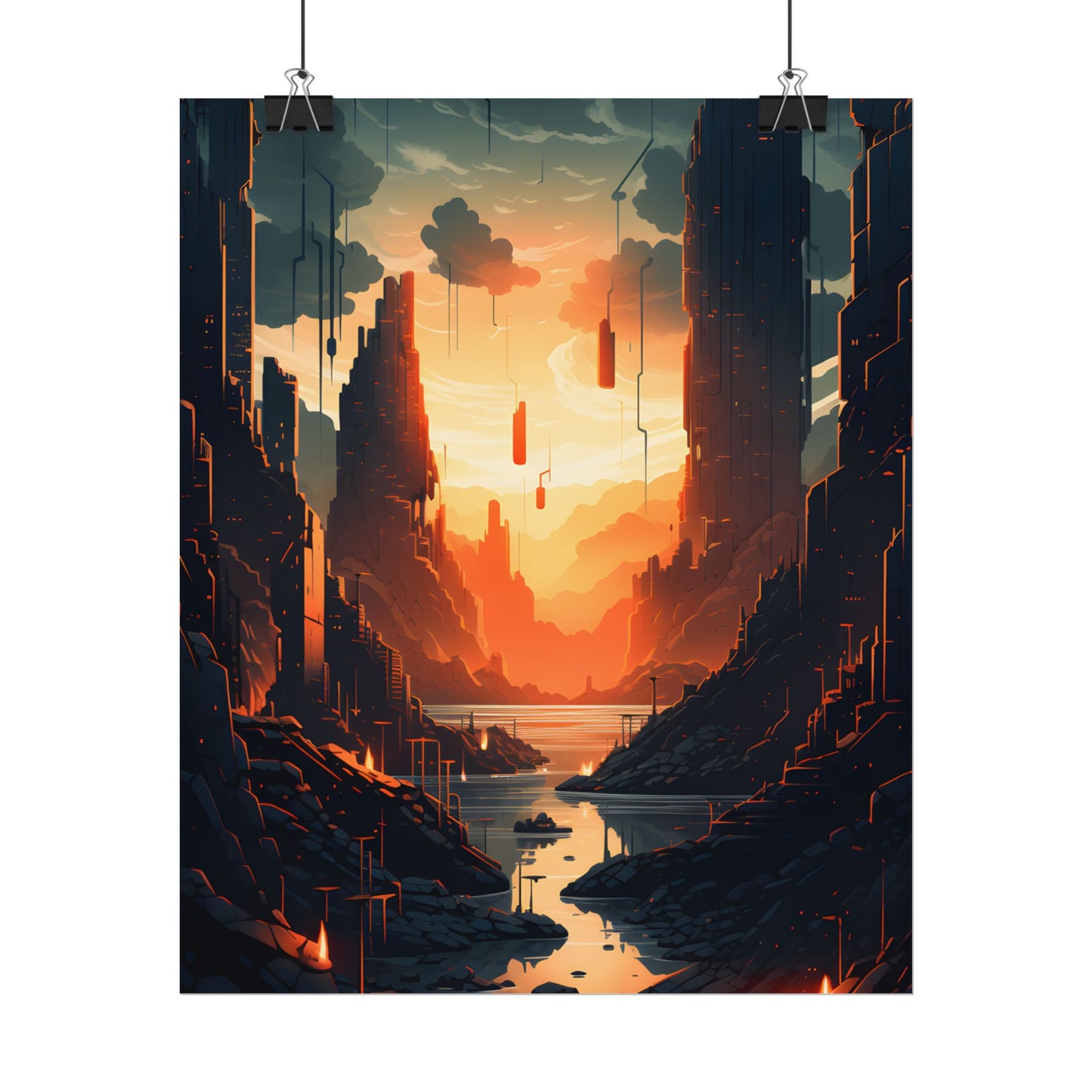 Cyberpunk Metropolis Ablaze: Nocturnal Digital Masterpiece - Poster